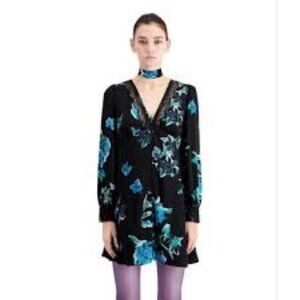 NWT The Kooples Black Floral Lace Trim Mini Dress Size FR0/US2